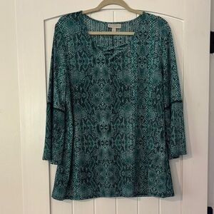 Dana Buchman Teal Patterned Blouse